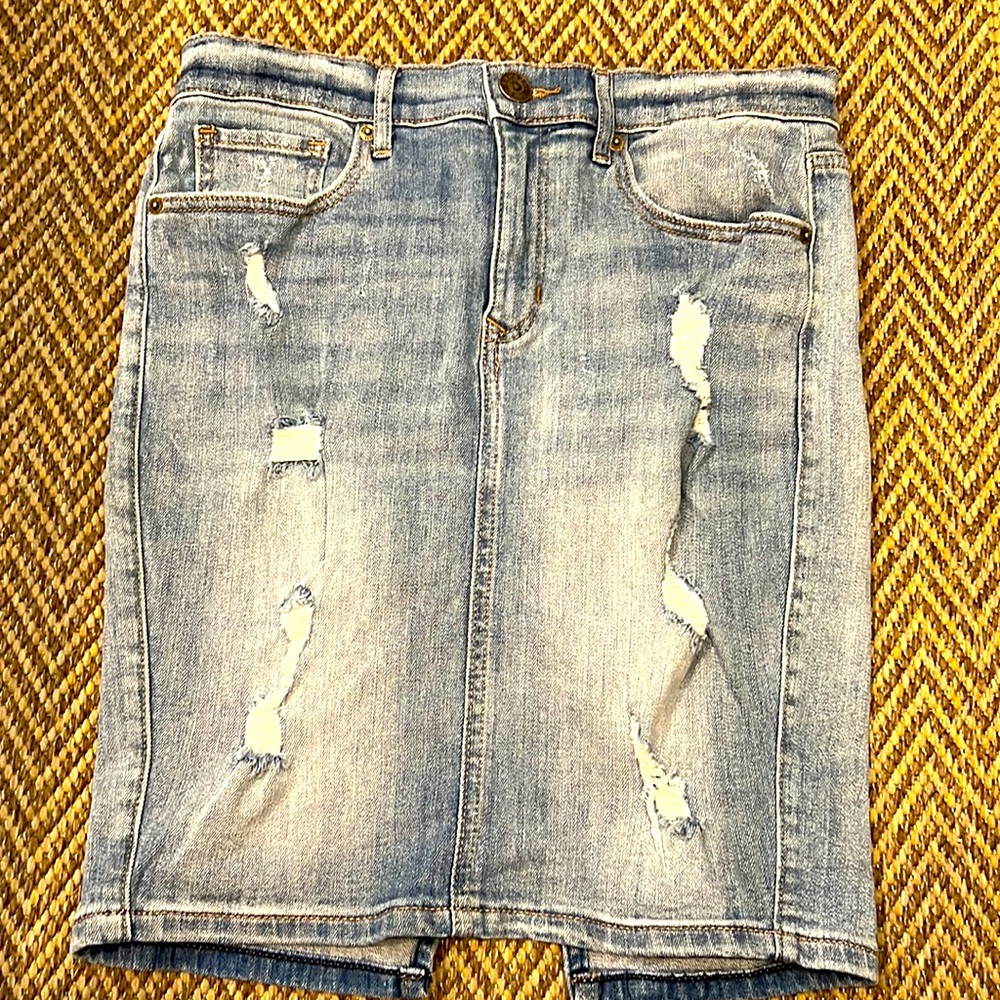 Distressed Denim Jean Skirt